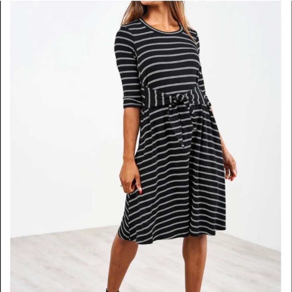 Latched Mama Black and White Striped Long Sleeve Dress